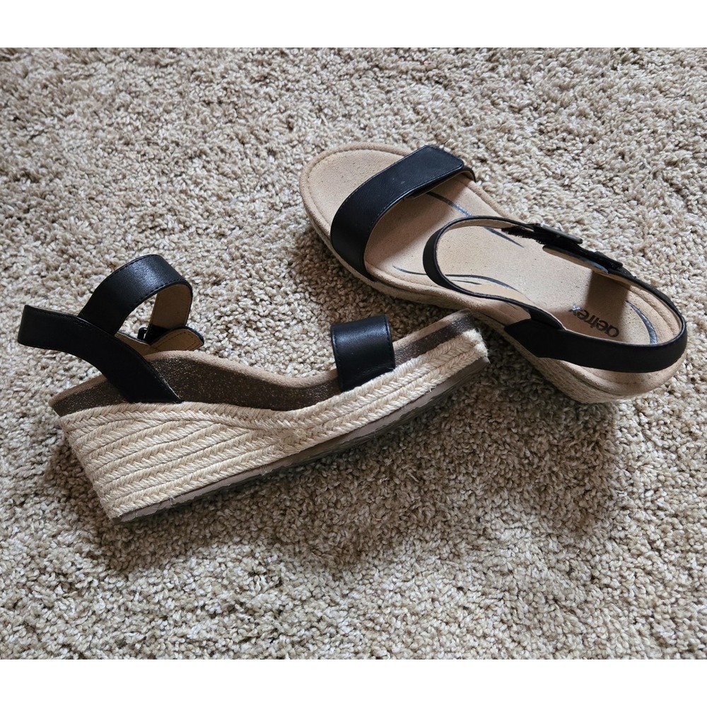 Aetrex Sydney Quarter Strap Espadrille wedge sandals leather jute Size 8.5